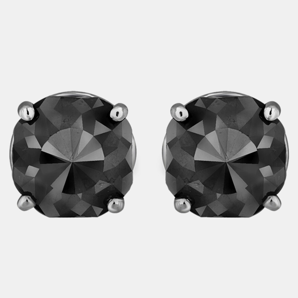 14K White Gold Black Stone Stud Earrings (Appox 6.00 cts)