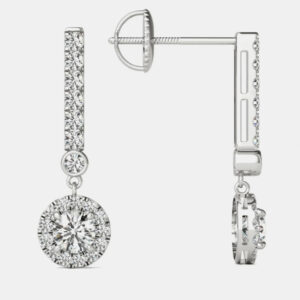 14K Gold Natural Diamond Dangle Halo Screw Back Earrings (3/4 Ctw)