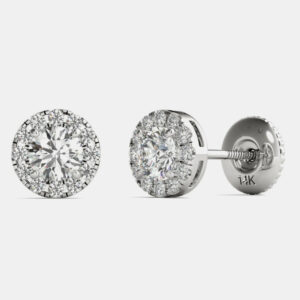 14K White Gold Natural Diamond Halo Screw Back Earrings (1/2 Ctw)