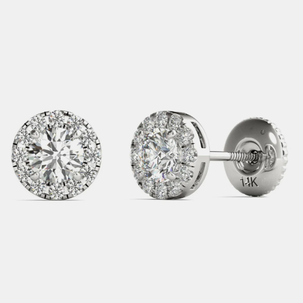 luxury-women-luv-eclipse-used-fine-jewelry-p1099399-002 14K White Gold Natural Diamond Halo Screw Back Earrings (1/2 Ctw)