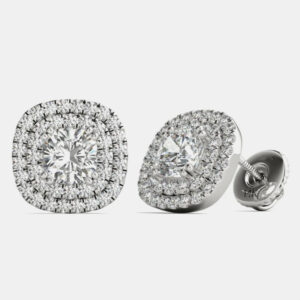 14K Gold Natural Diamond Double Halo Screw Back Earrings (1.00 Ctw)