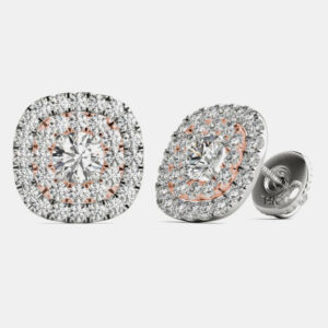 14K Gold Natural Diamond Double Halo Screw Back Earrings (1.00 Ctw)