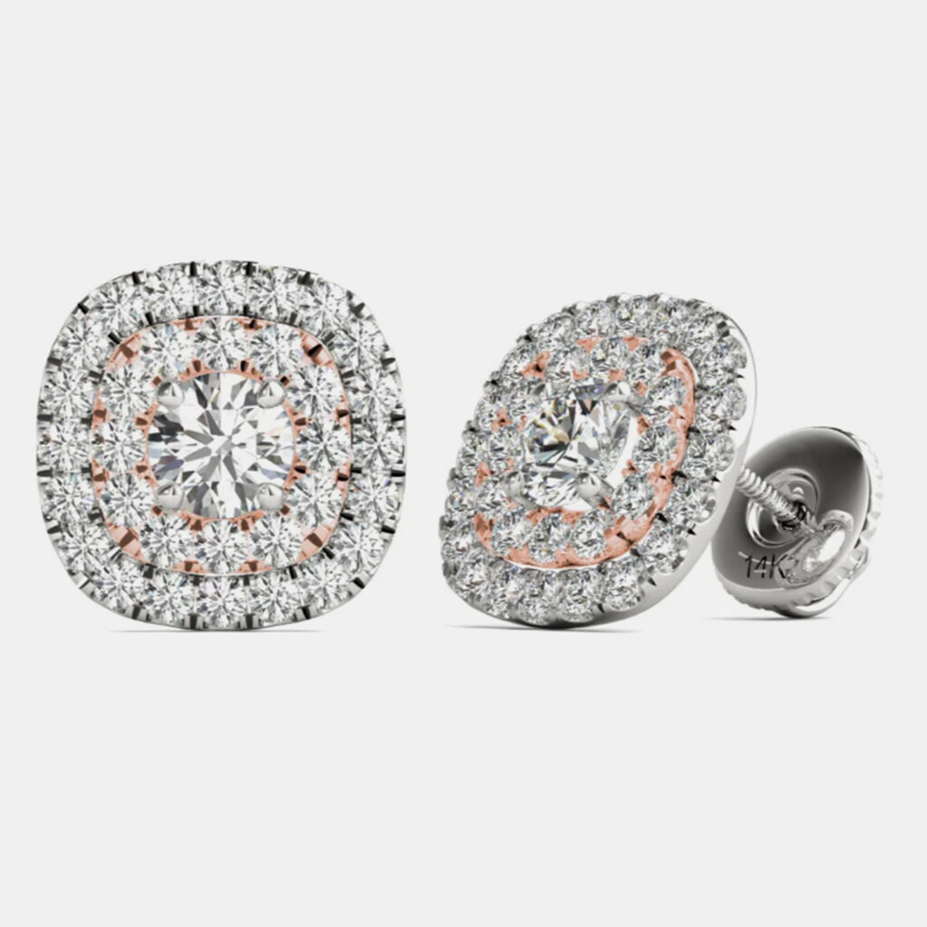 luxury-women-luv-eclipse-used-fine-jewelry-p1099413-001 14K Gold Natural Diamond Double Halo Screw Back Earrings (1.00 Ctw)