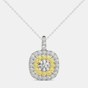 14K White Gold Natural Diamond Double Halo Pendant (1.00 Ctw)