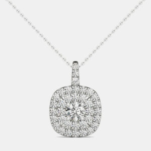 14K White Gold Natural Diamond Double Halo Pendant (1.00 Ctw)