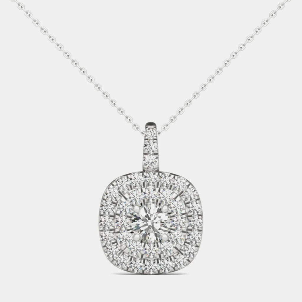 luxury-women-luv-eclipse-used-fine-jewelry-p1099416-001 14K White Gold Natural Diamond Double Halo Pendant (1.00 Ctw)
