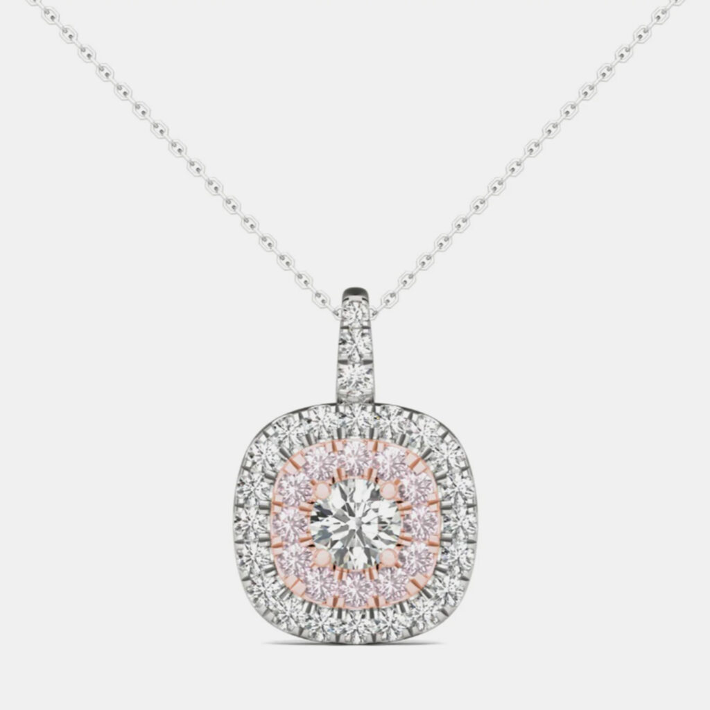 14K White Gold Natural Diamond Double Halo Pendant (1.00 Ctw)