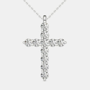 14K Hypoallergenic White Gold Natural Diamond Cross Pendant Necklace (1/2 Ctw)