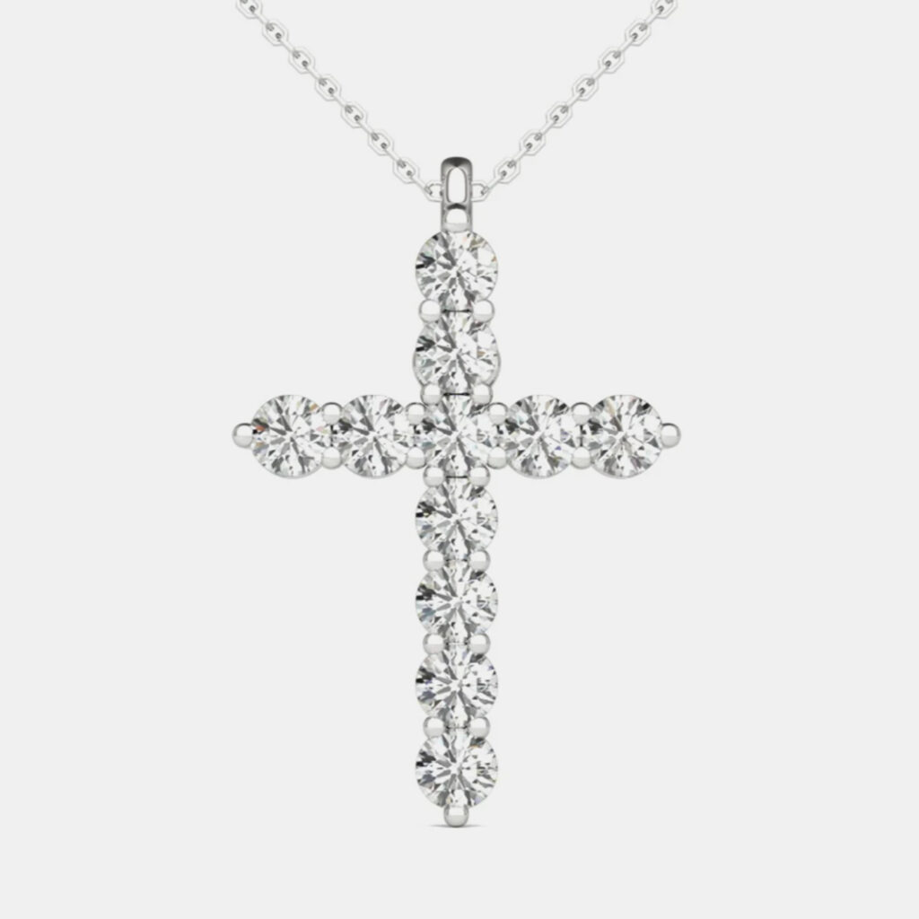 luxury-women-luv-eclipse-used-fine-jewelry-p1099420-001 14K Hypoallergenic White Gold Natural Diamond Cross Pendant Necklace (1/2 Ctw)