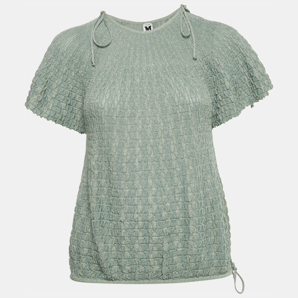 M Missoni Green Textured Lurex Knit Top L