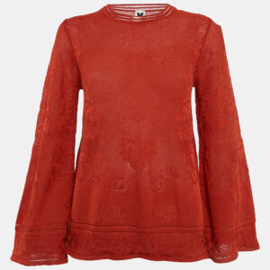 M Missoni Rust Orange Patterned Knit Round Neck Top S
