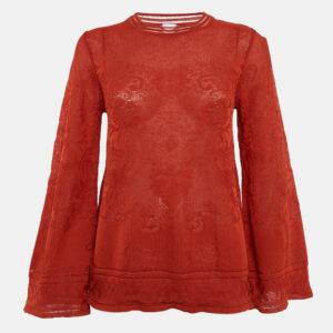 m missoni rust orange patterned knit round neck top l