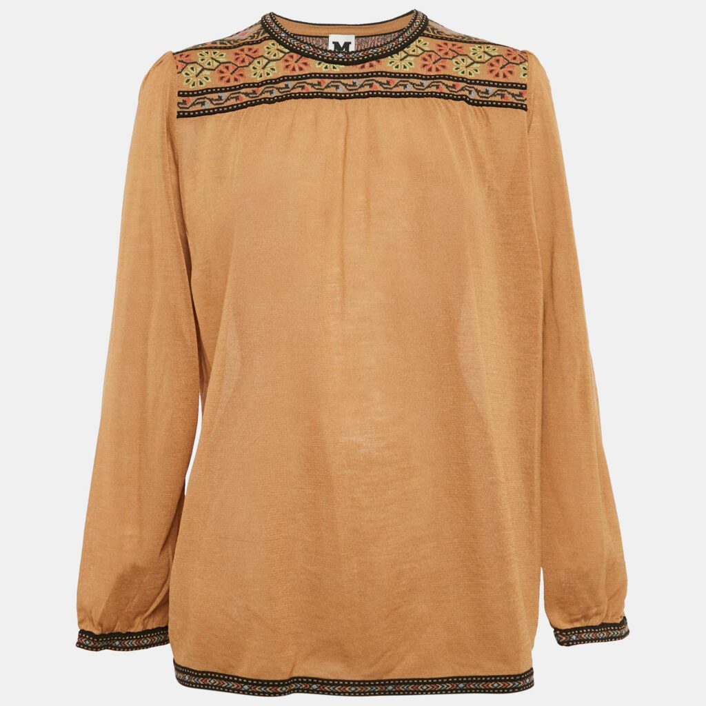 M Missoni Brown Wool Blend Patterned Knit Top S