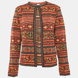 M Missoni Orange/Multicolor Patterned Knit Wool Blend Cardigan L