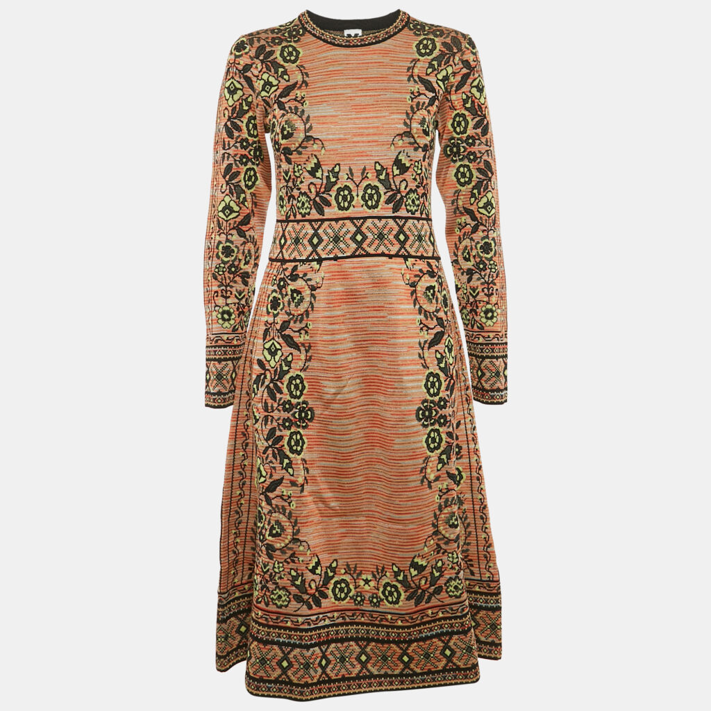 luxury-women-m-missoni-new-clothes-p1110860-005 M Missoni Multicolor Patterned Knit Long Sleeve Midi Dress S