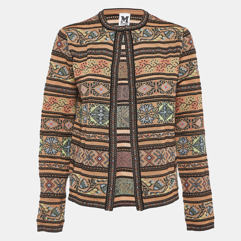 luxury-women-m-missoni-new-clothes-p1113155-003 M Missoni Beige Floral Intarsia Knit Long Sleeve Cardigan S