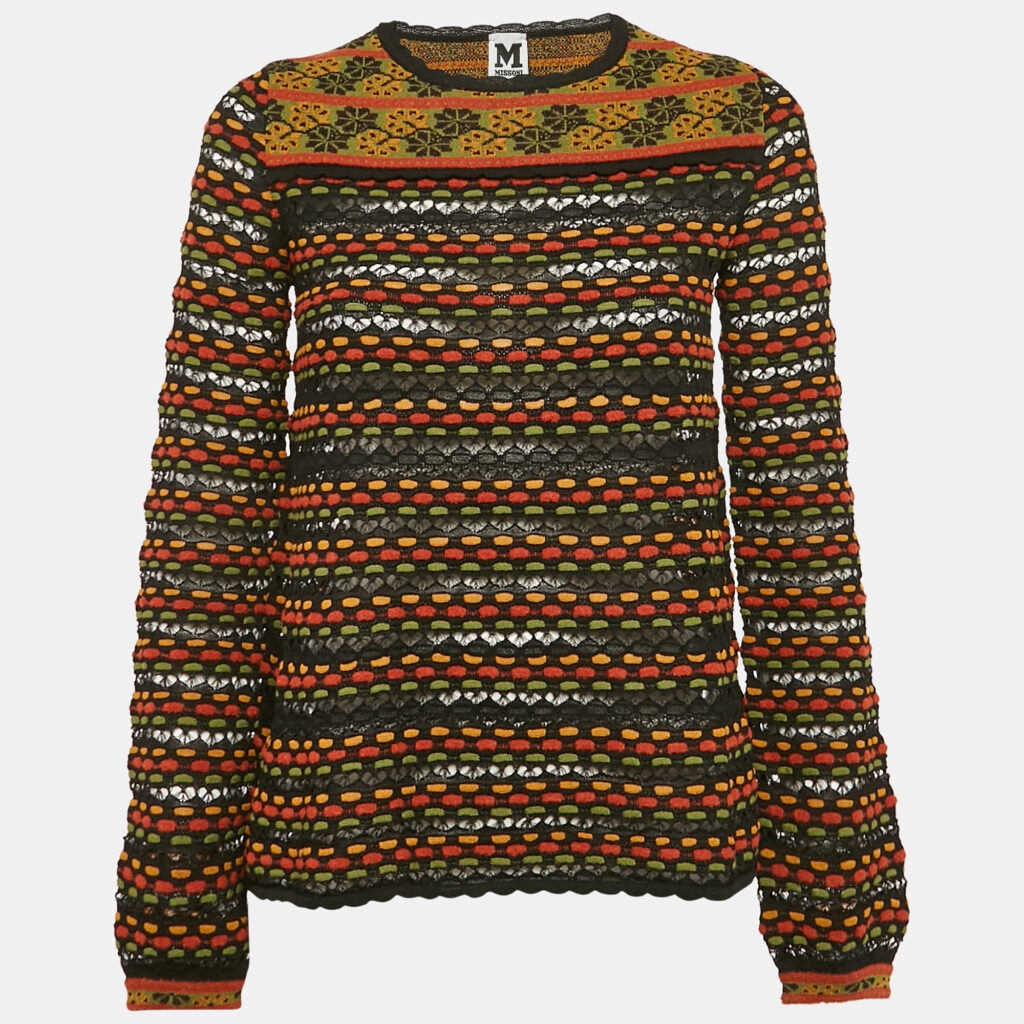 luxury-women-m-missoni-new-clothes-p1132906-002 M Missoni Multicolor Patterned Wool Blend Long Sleeve Knit Top S