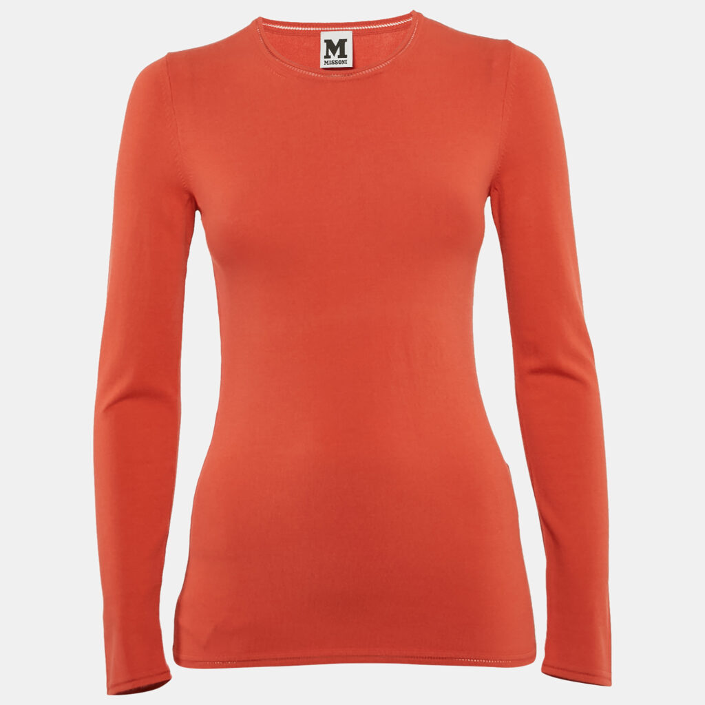 luxury-women-m-missoni-new-clothes-p1134057-003 M Missoni Orange Knit Long Sleeve Crewneck Top M
