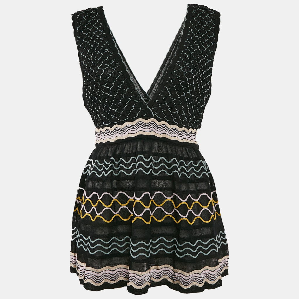 luxury-women-m-missoni-new-clothes-p1134080-002 M Missoni Black Patterned Knit Sleeveless Top L
