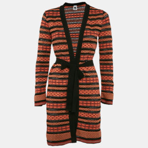 M Missoni Orange/Black Patterned Knit Long Cardigan S