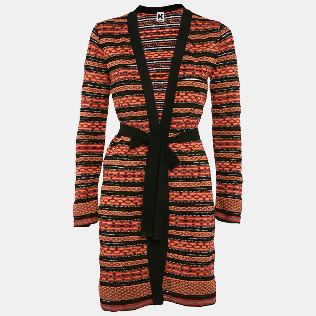 M Missoni Orange/Black Patterned Knit Long Cardigan S