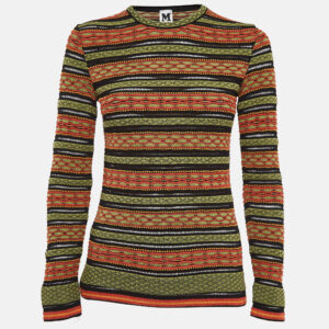 M Missoni Black/Green Stripe Pattern Knit Top L