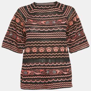 M Missoni Black/Pink Wave Patterned Lurex Knit Top S