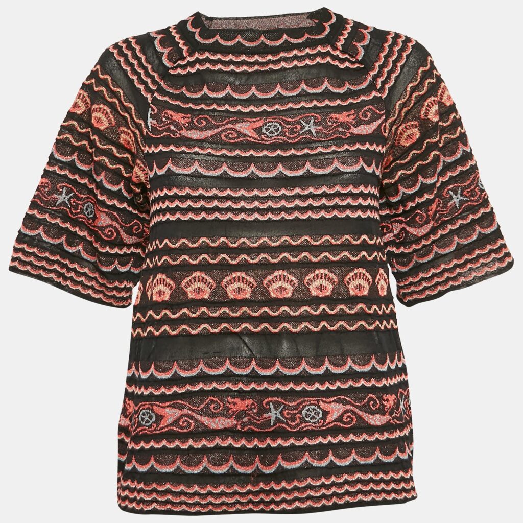 luxury-women-m-missoni-new-clothes-p1134156-003 M Missoni Black/Pink Wave Patterned Lurex Knit Top S