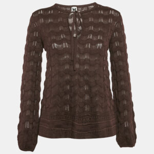 M Missoni Purple Patterned Knit Keyhole Neck Top S