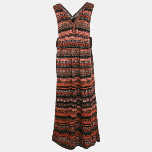 m missoni brown/black stripe pattern lurex knit sleeveless maxi dress l