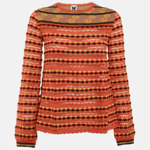 M Missoni Orange Floral Perforated Knit Top L