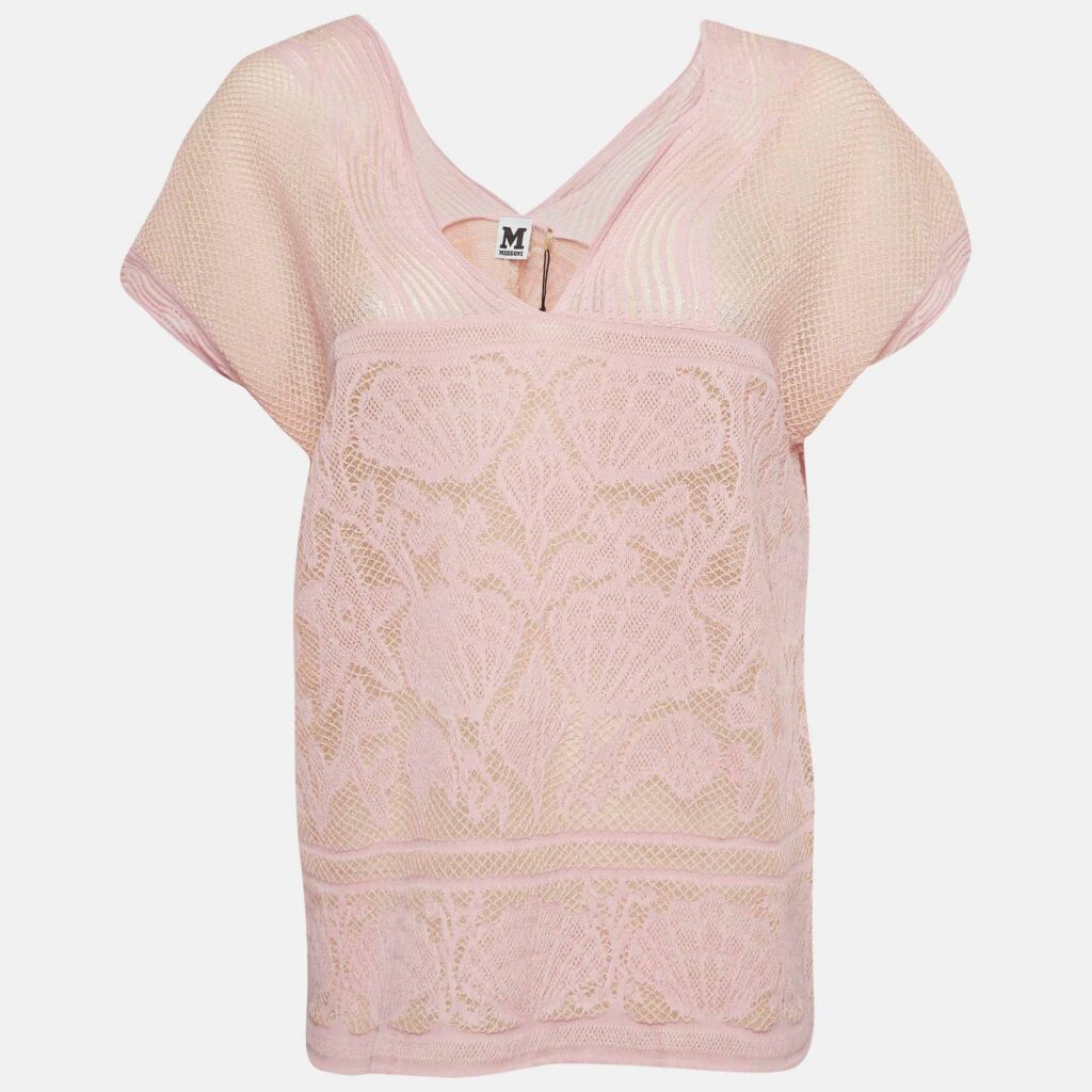 luxury-women-m-missoni-new-clothes-p1134304-003 M Missoni Pink Patterned Lurex Knit Top L