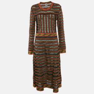 M Missoni Black/Orange Patterned Knit Long Sleeve Midi Dress L