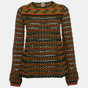 M Missoni Black/Orange Pointelle Knit Long Sleeve Knit Top S