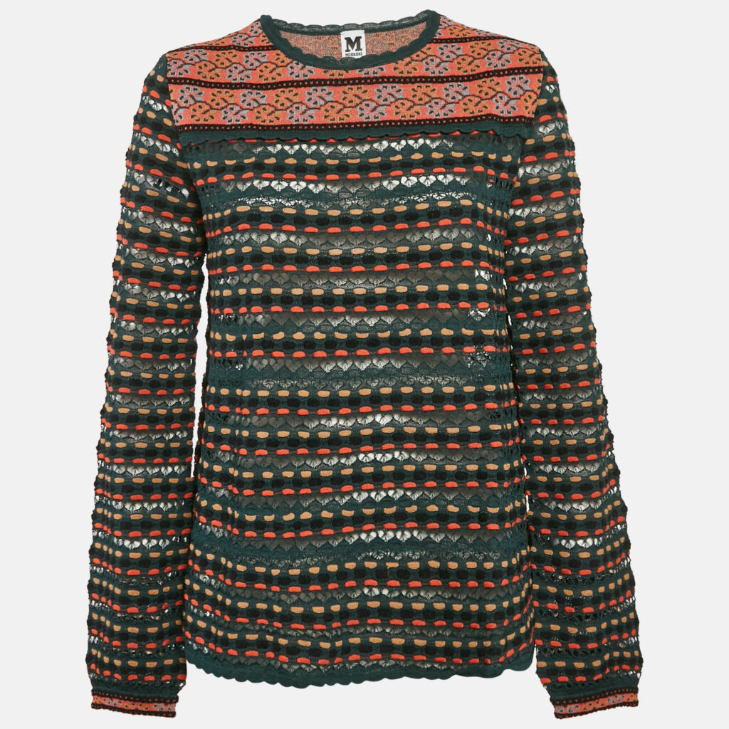 luxury-women-m-missoni-new-clothes-p1134644-006 M Missoni Teal Blue Pointelle Knit Long Sleeve Knit Top L