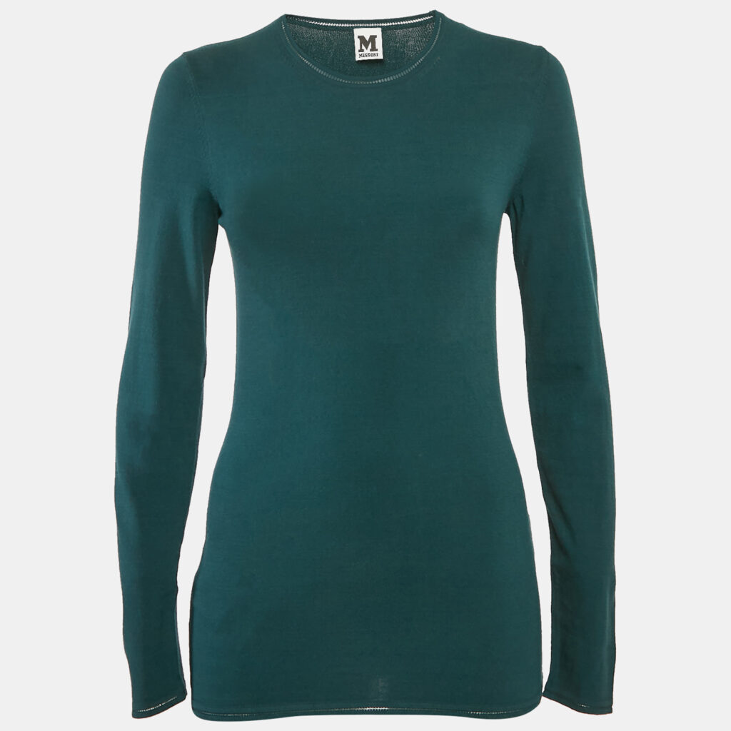 M Missoni Teal Blue Stretch Knit Crewneck Sweatshirt M