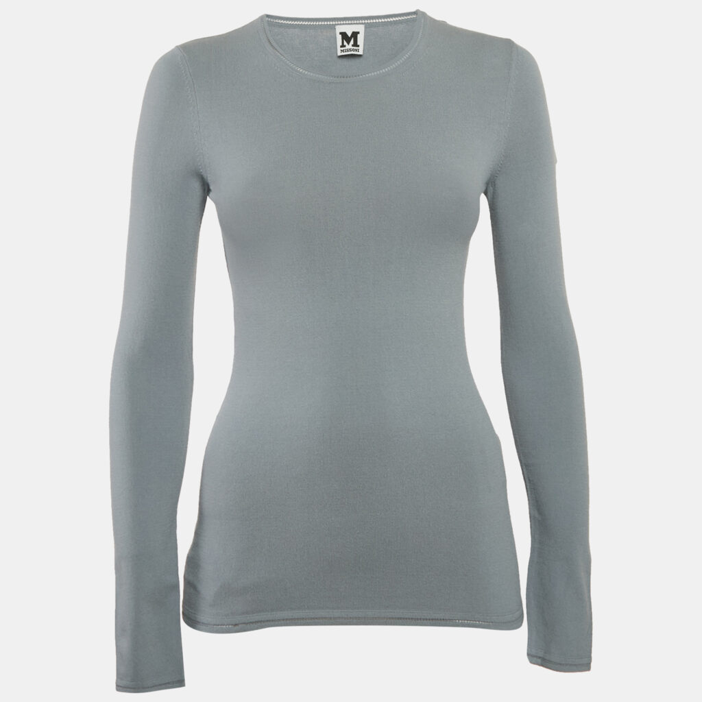 luxury-women-m-missoni-new-clothes-p1134663-007 M Missoni Grey Stretch Knit Crewneck Sweatshirt L