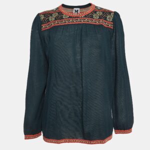 M Missoni Teal Green Floral Pattern Knit Long Sleeve Top S
