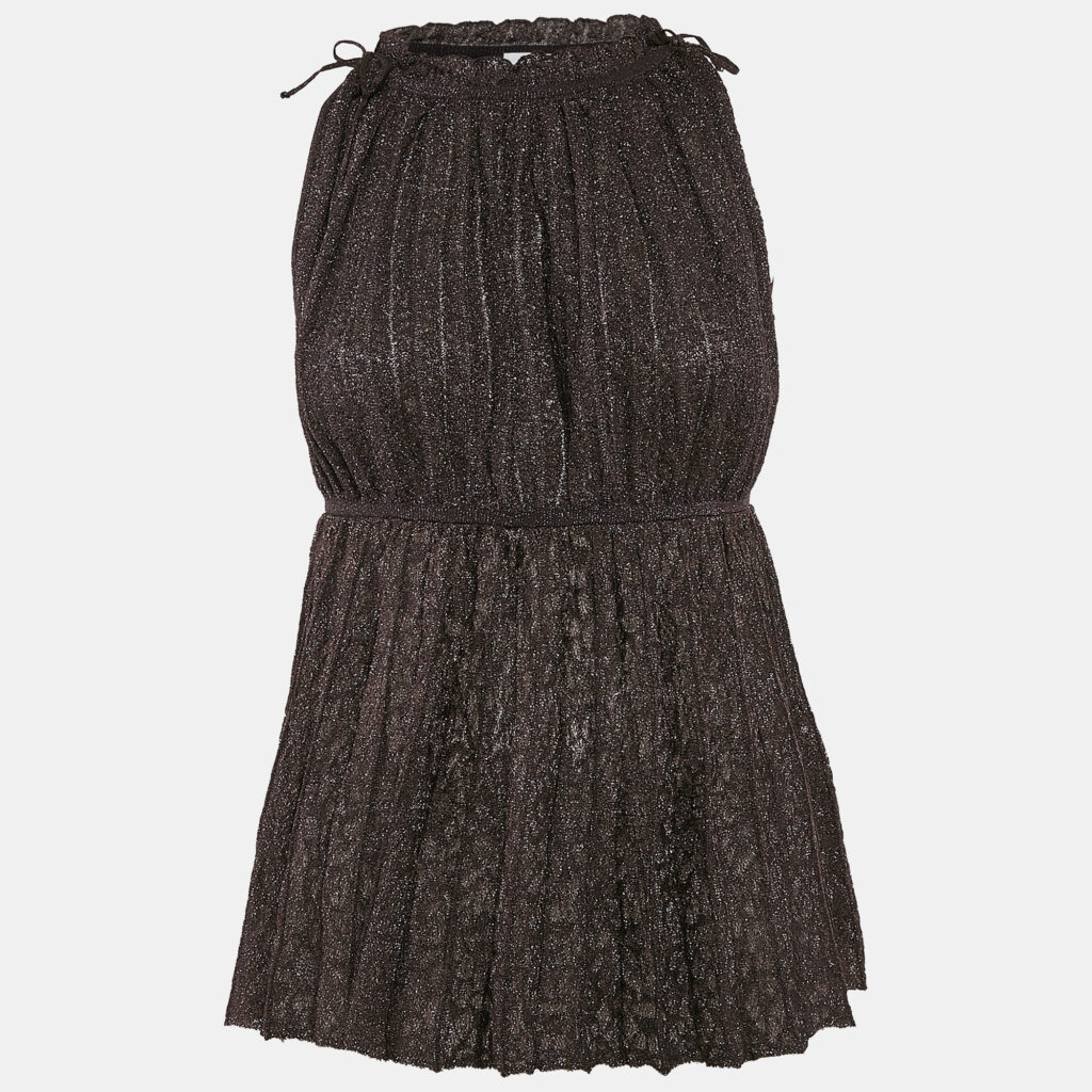 M Missoni Black/Pink Lurex Knit Pleat Detail Sleeveless Top S
