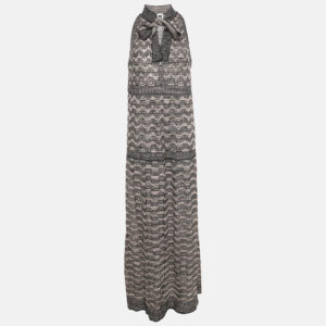 m missoni black/pink patterned lurex knit sleeveless maxi dress m