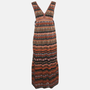 M Missoni Orange Patterned Lurex Knit Sleeveless Maxi Dress S