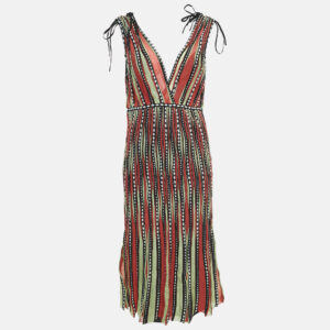 m missoni orange/green alga and bubble pattern knit sleeveless midi dress l