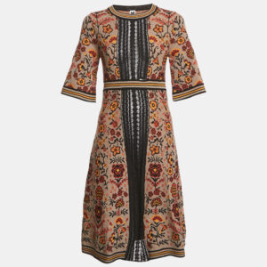 m missoni brown floral pattern knit lace trim midi dress s