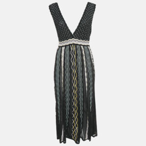 M Missoni Black/Blue Patterned Knit Plunge Neck Midi Dress M