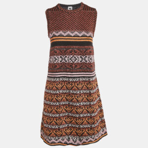 m missoni orange/black patterned lurex knit short dress m