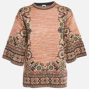 m missoni beige/black floral pattern knit top m