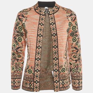m missoni beige/green floral pattern knit cardigan m