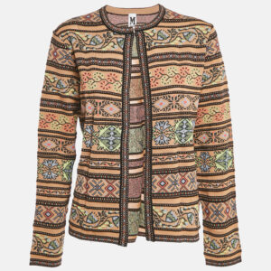 m missoni beige floral pattern knit full sleeve cardigan l