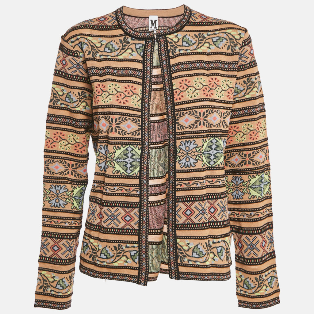 M Missoni Beige Floral Pattern Knit Full Sleeve Cardigan L