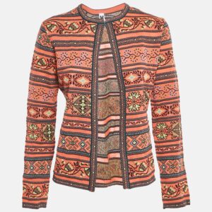 m missoni orange floral pattern knit cardigan m